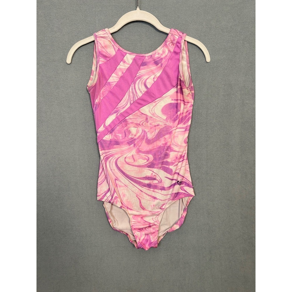 Justice Active Girls Purple Pink Marble Keyhole Back Gymnastics Leotard Size 12